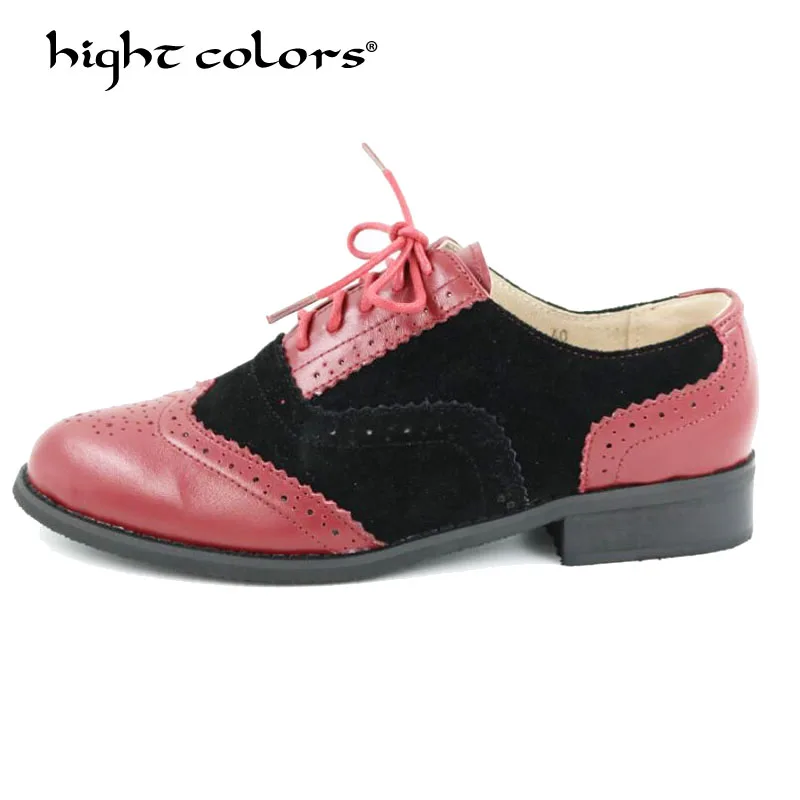 

hight colors Brand Women Shoes High Quality Genuine leather Flat Heels Color Matching Lace-up British Oxford Shoes For Women H87