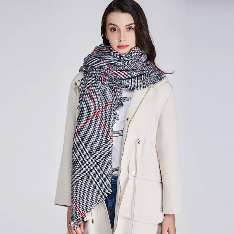 Women Winter Warm Long Cotton Scarf Neck Wrap Tartan Shawl Pashmina Soft Scarf