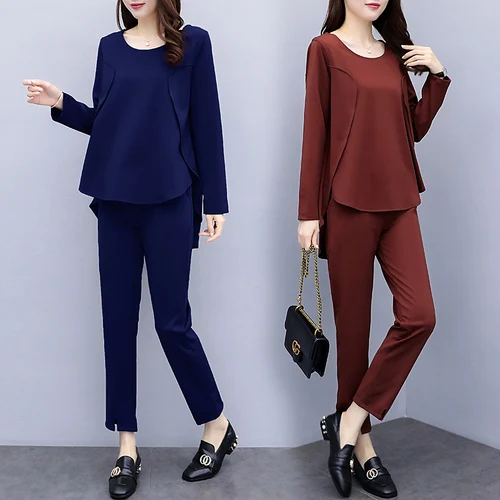 Plus Size 5xl Office Work Wild Two Piece Set Top And Pants Elegant Fashion Woman Suit Temperament Generous Conjunto Feminino |