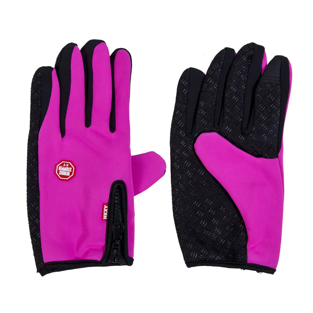 Ветрозащитные водонепроницаемые спортивные перчатки с сенсорным экраном для мужчин и женщин, зимние перчатки для спорта на открытом воздухе, армейские перчатки для бега - Цвет: Розово-красный