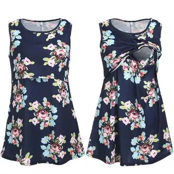 

Summer Nursing T-shirt Maternity Tops Breastfeeding Print T-shirts Sleeveless Tees Pregnancy Feeding Floral Pregnant Clothing