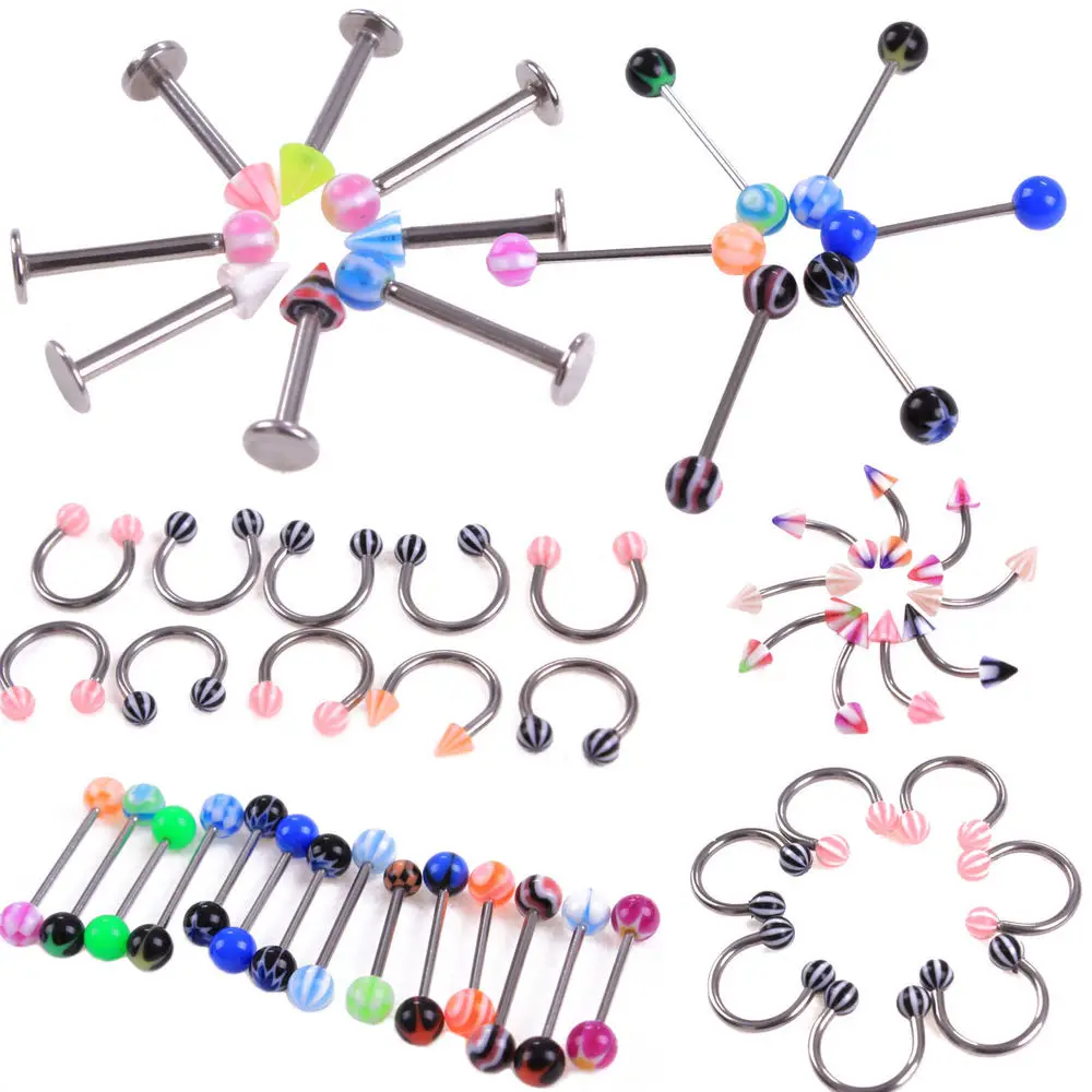 80 шт. Много Многоцветный Язык Губ Живота Пупка Бровей, Пирсинг Кольца Ювелирные Изделия