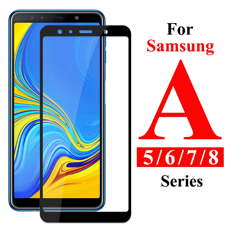 

Protective on the for Samsung Galaxy A7 2018 A8 A6 Plus A5 A8s A730 Screenprotector glass tempered A 7 8 6 sheet cam glas armor