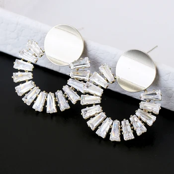 

XIUMEIYIZU Geometric Zircon Paved Circle Earrings Dangle Elegant Round Drop Earrings Fashion Design Women Gifts