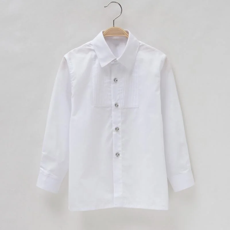 Детские школьные рубашки для мальчиков-подростков хлопковая белая рубашка для мальчиков топы с длинными рукавами и отложным воротником детская одежда
