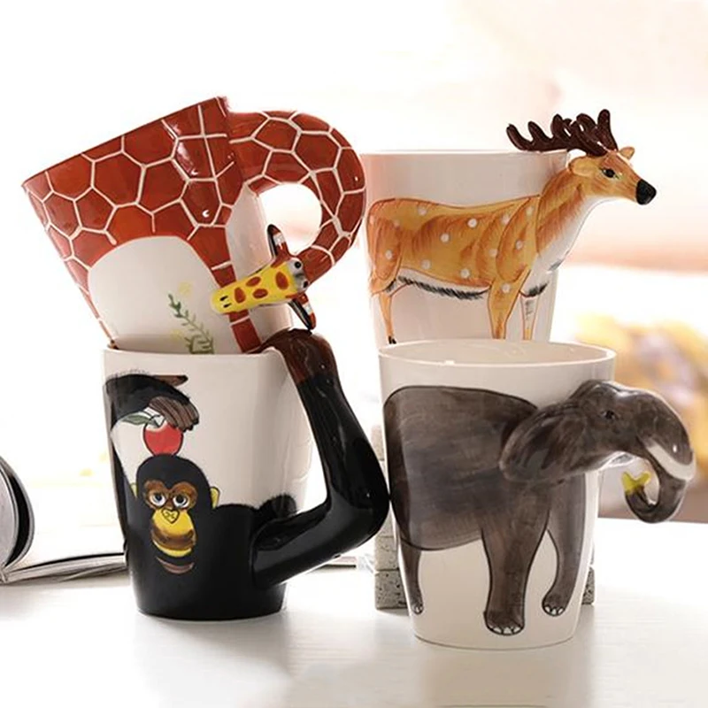 

400ML Creative 3D stereo coffee cups friends tv cartoon ceramic tea mug Hand drawn cartoon animal mugs handle cups and mugs