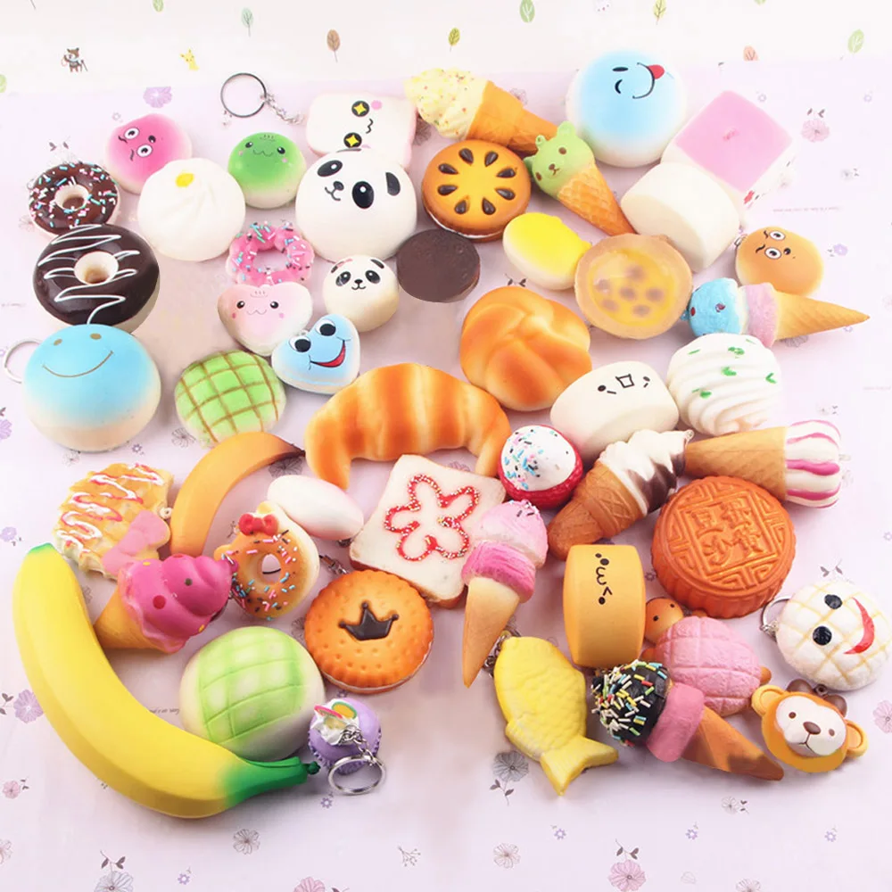 

10Pcs Funny Cute Kawaii Charms Squishy Artificial Bread Croissant Loaf Cake ice cream Bun Donuts for Adults Anti Stress Anxiety