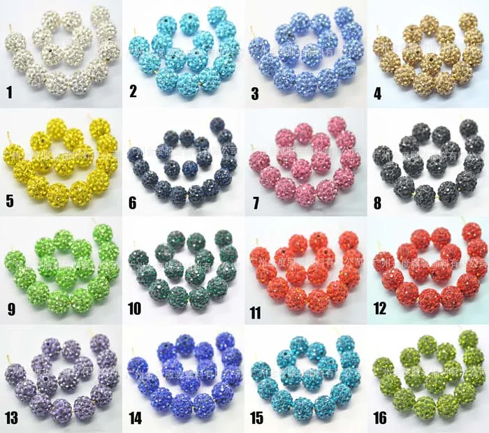 

25 kinds of color 100pcs AAAA 6 Row 10mm Clay Paved Crystal Disco Rhinestone Ball Shape Beads DIY For jewelry making S0010