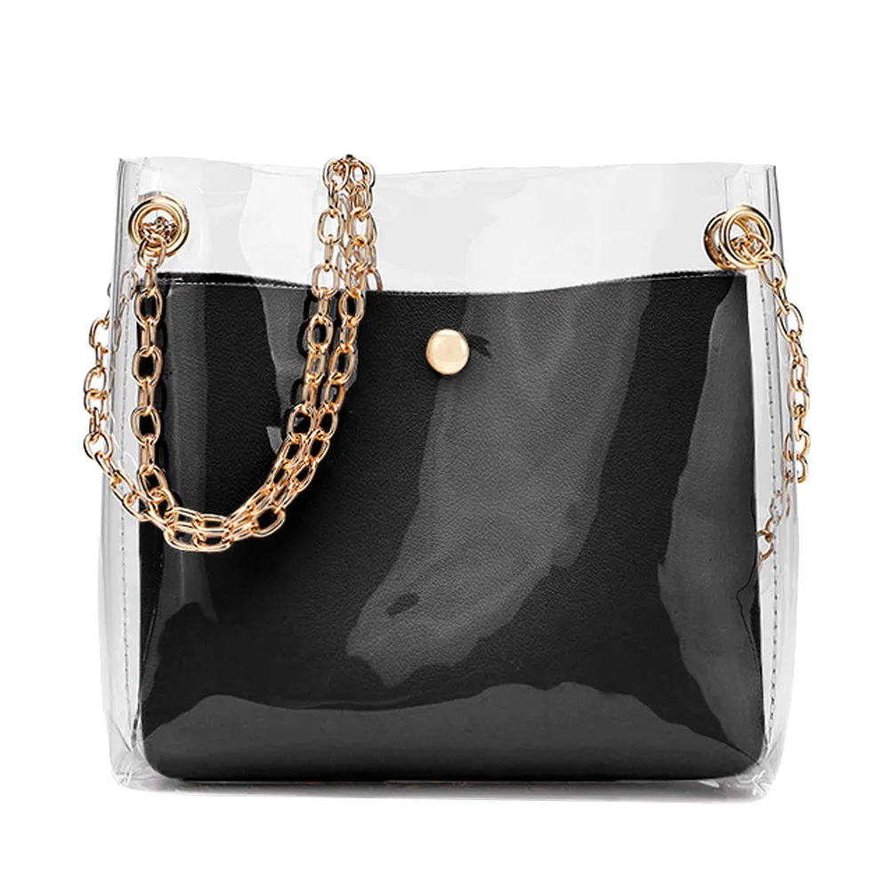 Водонепроницаемая прозрачная сумка из ПВХ, женская модная сумка через плечо, яркие цвета, цепи, сумки через плечо для девушек, Portefeuille# H15 - Цвет: Black