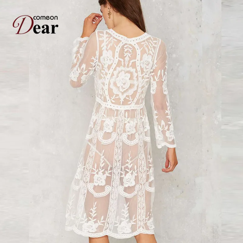 Пляжное платье A289 с длинным рукавом и цветочной вышивкой|dress summer|dress floralknee length |