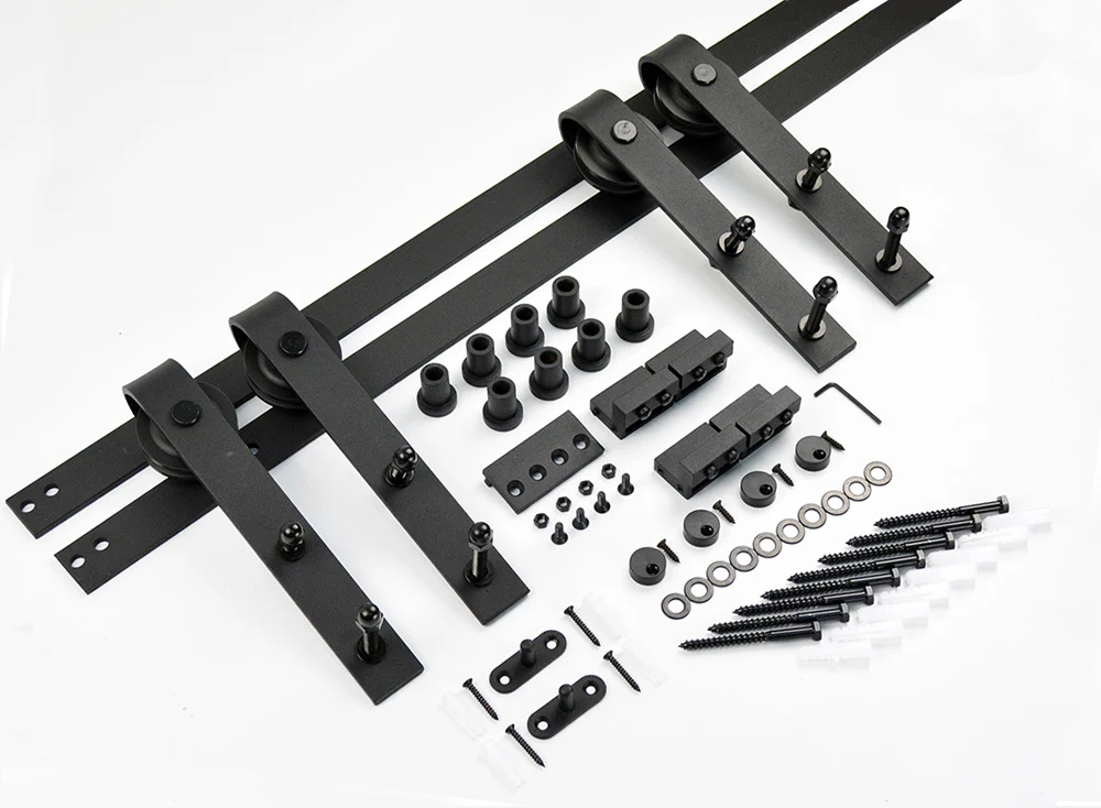 DIYHD MM20D 10FT Rustic Black Double Sliding Barn Door Hardware