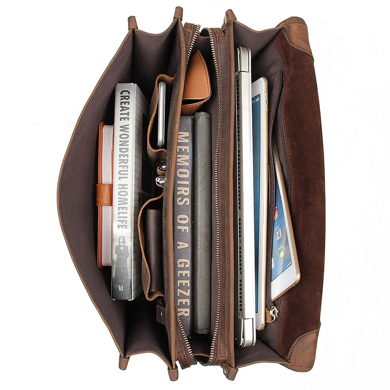 Very best Crazy Horse Leather Retro Laptop Bag Casual Unisex Handbag Postman Briefcase Shoulder Bag Messenger