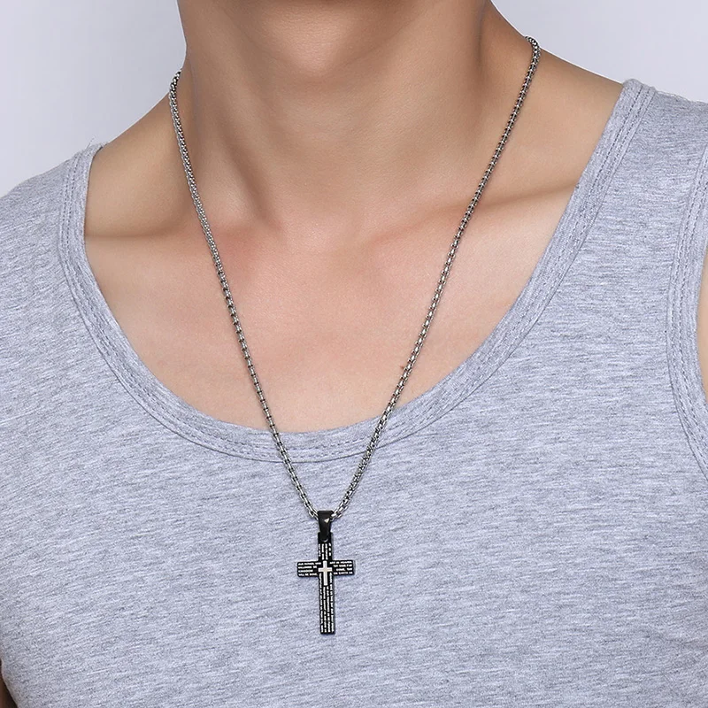 Mens Necklaces 'Our Father' Cross Crucifix Religous Prayer Pendant
