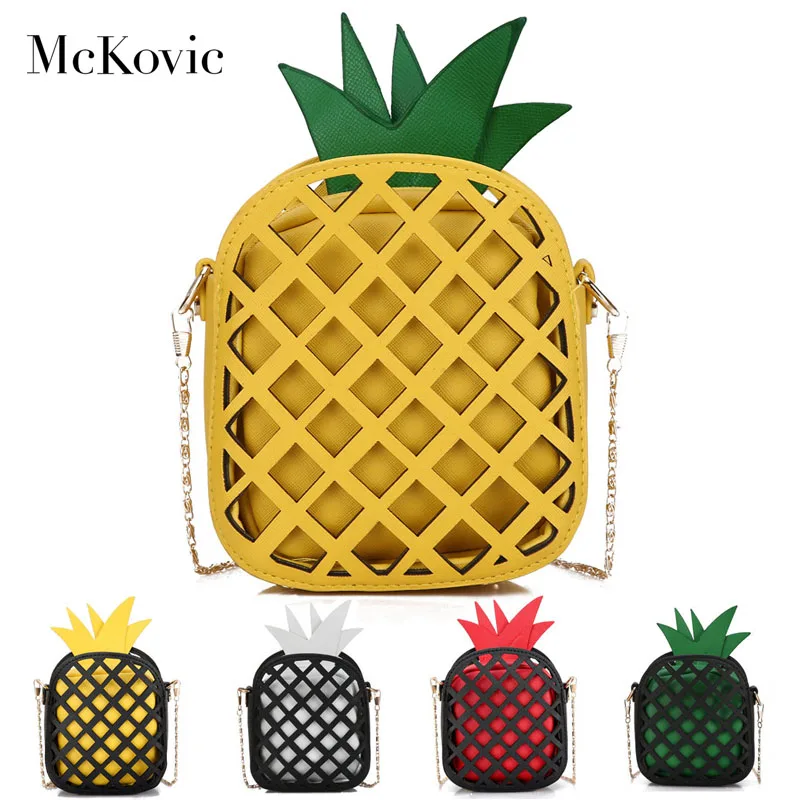 

McKovic 2 IN 1 Mini Lovely Pineapple Crossbody Bag Bolsa Feminina with Chain Hollow Out Fruite Messenger Bag For Women Kid 2018