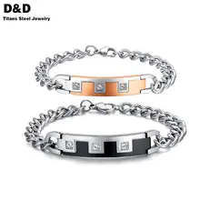 Los amantes de los encantos pulseras par de joyería de cristal de circón oro y negro plateado pulseras joyería CB-005