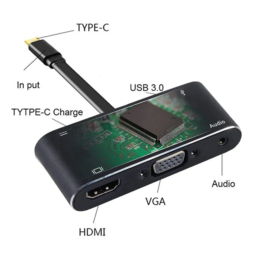 Ingelon USB C To HDMI Converter USB 3.0 5 in 1 Adapter Type C to PD+HDMI 4K Ultra HD +VGA+Audio Converters for HDTV & Projector (2)