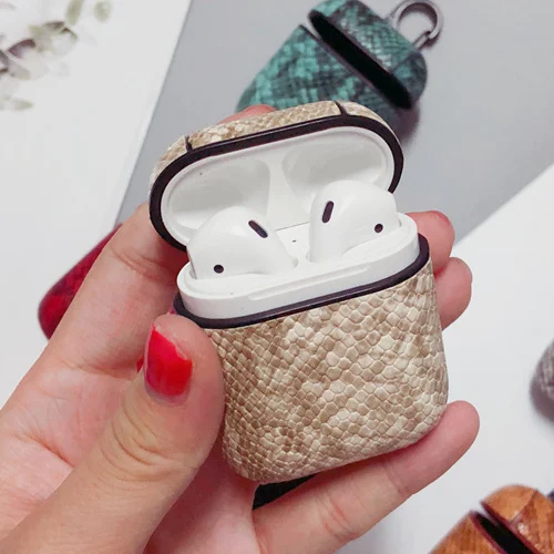 E Роскошный кожаный чехол из змеиной кожи для Apple AirPods, защитный чехол, Bluetooth, беспроводной чехол для наушников, чехол для зарядки, сумки - Цвет: E