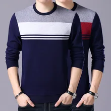 2017 Men’s Casual Fashion Young All-match Sweater White Red Striped Worsted O-neck Patchwork Pullover Men Long Sleeve T-shirt