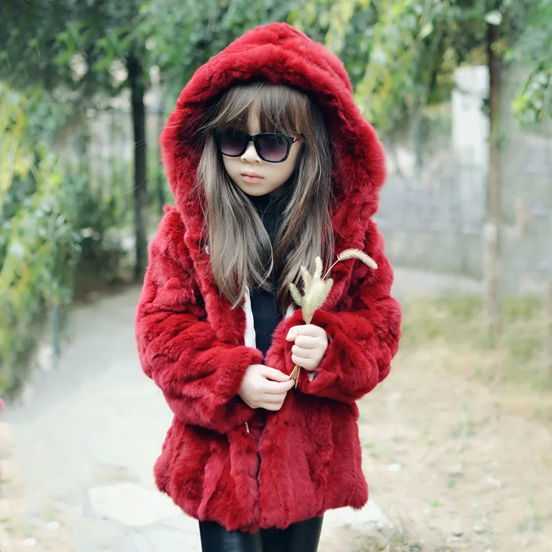 

Kids Fur Coat Real Rabbit Fur Jacket Children Girls Hooded Rex Rabbit Fur Coat Jacket Clothing Fur Outerwear Pageant Warm Jacket
