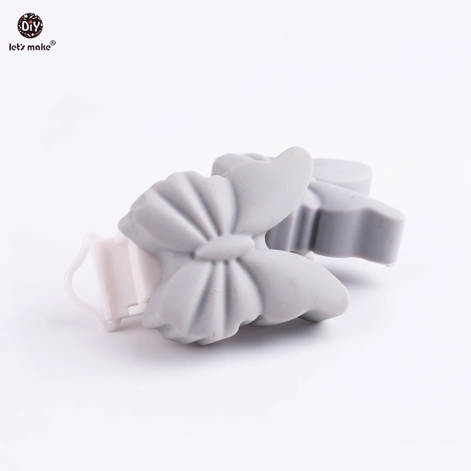 

Let's make Gray Color Silicone Butterfly Clips Plastic Nursing Pacifier Clip DIY Teething Dummy Clip Chain Baby Teether Pacifier