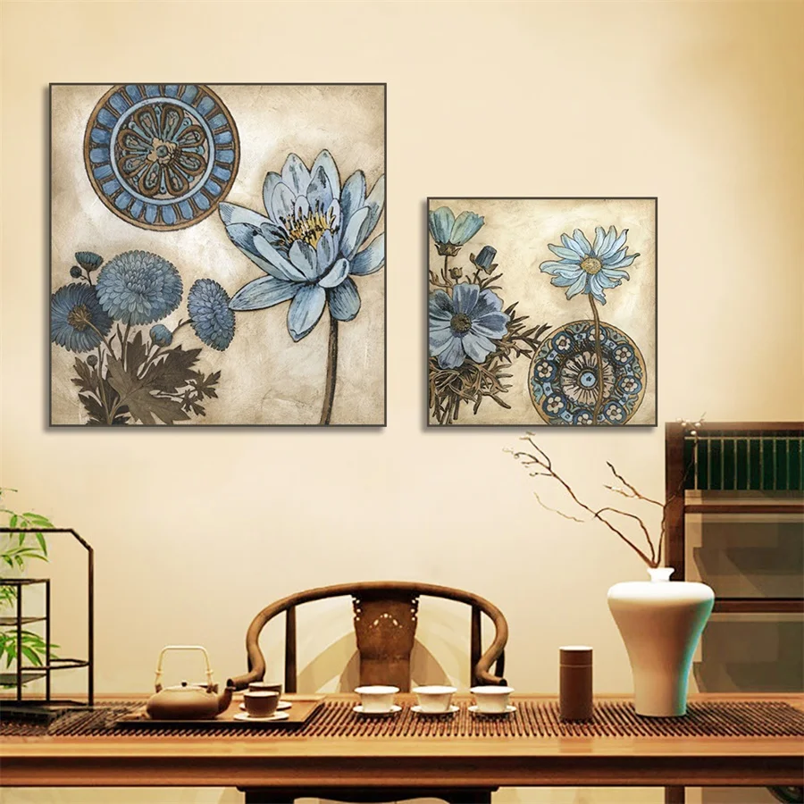 

Laeacco Abstract Chinese Painting Lotus Posters Prints Wall Artwork Nordic Home Decoration Canvas Painting Living Room Decor