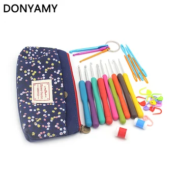 

DONYAMY 29Pcs/Set Mixed Metal Hook Crochet Template Kit Aluminum Knitting Needles For Loom Tool Band DIY Crafts with bag