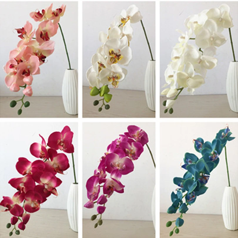 Fleur D Orchidees Artificielles 10 Pieces 78cm Simulation Orchidees Blanches Roses Fuchsia Violettes Vertes Bleues Pour Fleur De Mariage Aliexpress