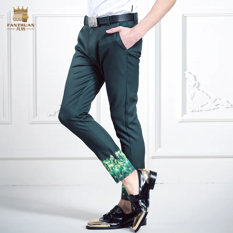 

FanZhuan Free Shipping New 2016 man male slim trousers casual pants men's ninth 618035 trousers thin fashion green printed