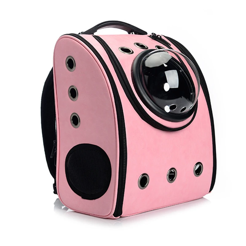 

PU Leather Pets Cat Backpack Bag Small Dog Puppy Carrier Box Breathable Cats Backpack Double Shoulder Portable Outdoor Pet Cage