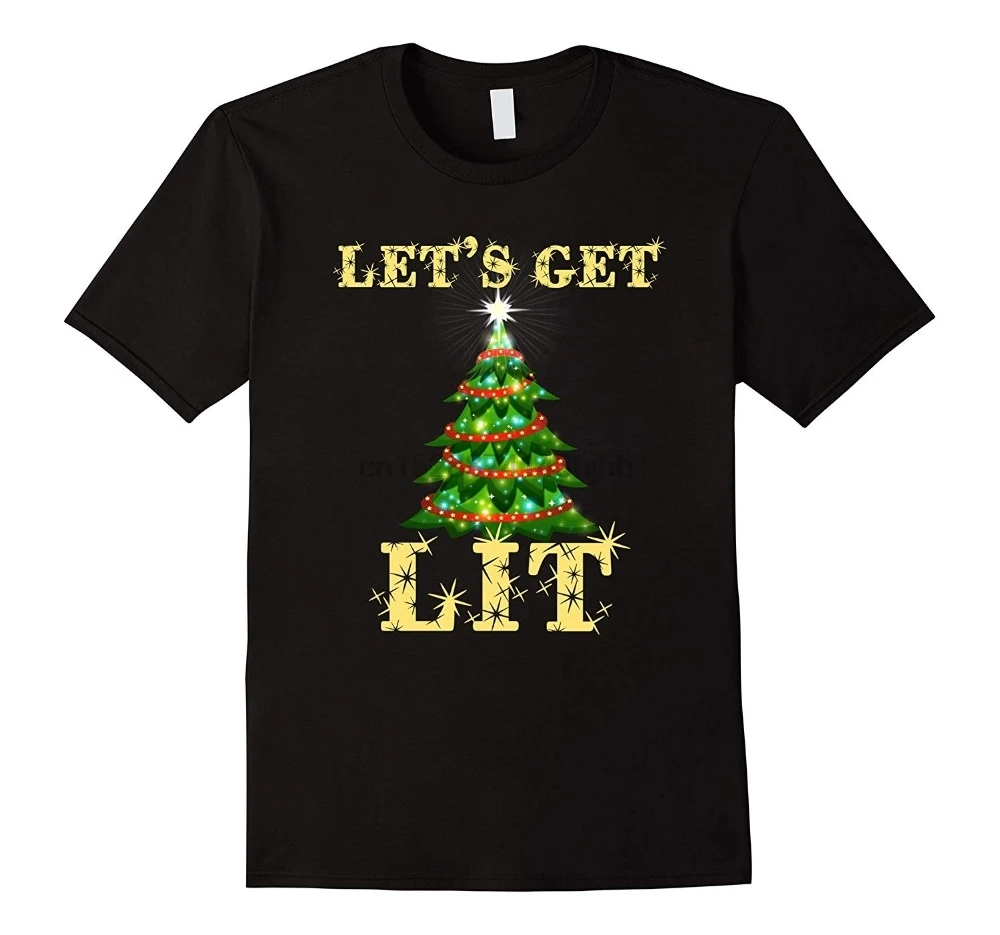 Новинка забавная Рождественская футболка из 2020 хлопка с надписью Let Get Lit коротким