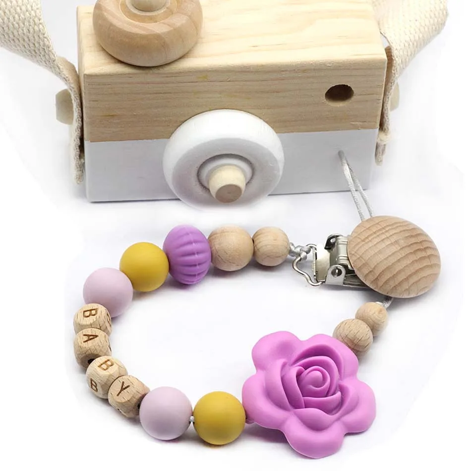 Персонализированные силиконовые и деревянные погремушки круг нетоксичные зажимы для мыла, детские подарки для душа, игрушка для прорезывания зубов, фиксаторы - Цвет: Коричневый