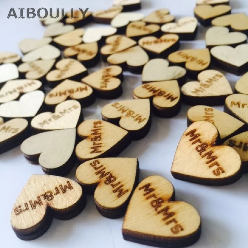 

50pcs Personalised DIY Engraved Wooden Love Heart Wedding Tag Table Centerpieces Mr & Mrs Decor Birthday Favors Guestbook buckle