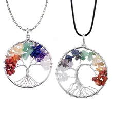 

7 Chakra Reiki Tree of Life Pendant Necklace Crystal Natural Stone Necklace Quartz Stones Pendants Women Christmas Gift Bijou