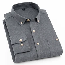 Мужская рубашка стандартного кроя с длинным рукавом, однотонная, с начесом, на пуговицах, с нагрудным карманом, со складками на спине, с хомутом, с пуговицами, повседневные рубашки