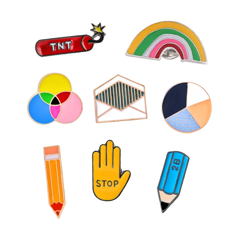 

Fashion Cute Child Cartoon Badge Brooches TNT Pencil Stop Rainbow Colorful Enamel Pins Jeans Bag Button Lapel Pin Women Jewelry