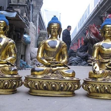 Xd 002947 1" Тибет Буддизм Храм Бронзовый Gild Шакьямуни Ru Лай статуя Будды набор