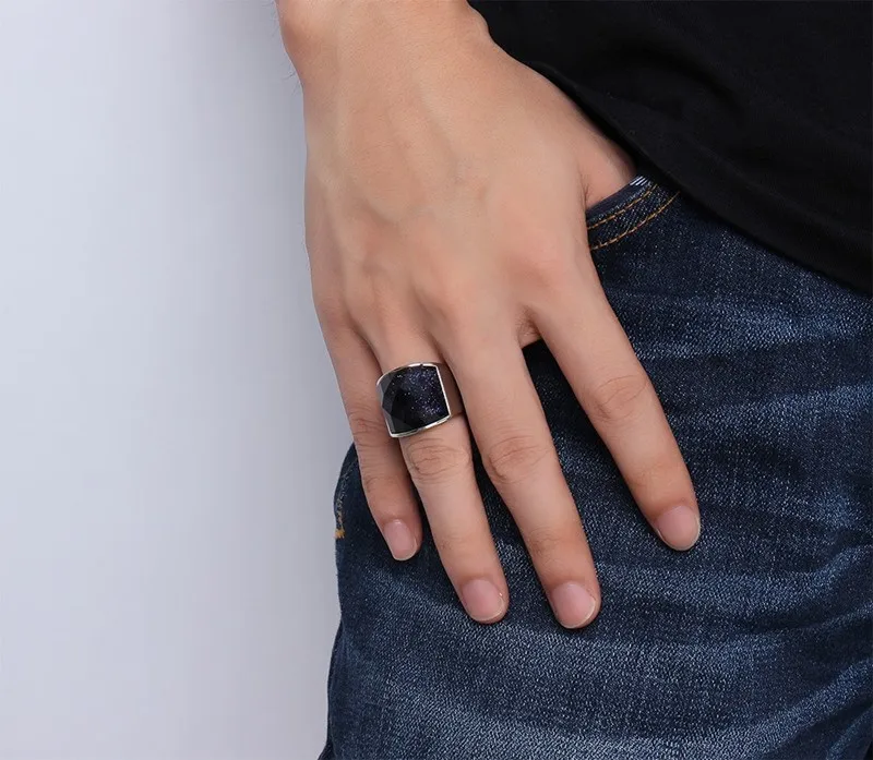 Новое модное роскошное натуральное кольцо с крупным камнем для мужчин 316L кольца из нержавеющей стали голубой гравий крутое титановое кольцо