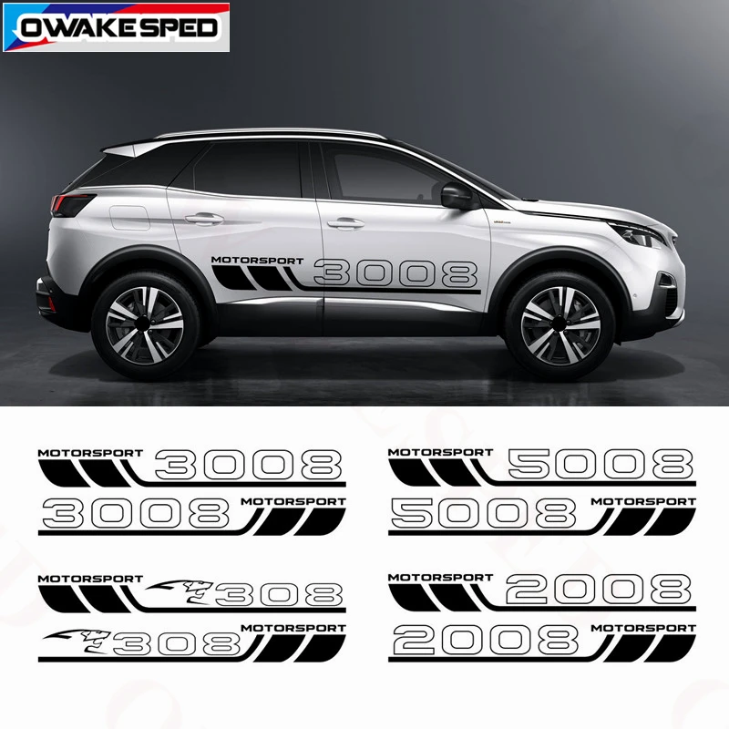 

Car Styling Door Side Skirt Strips Stickers For Peugeot 308 3008 2008 5008 Motor Sport Graphics Body Customized Vinyl Decal
