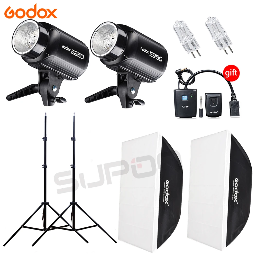 US $247.95 Godox 2x E250 Studio Photo Accessories Flash Lighting Kit With Godox AT16 Trigger2x Softbox 50x70cm2x Light Stand