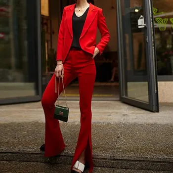 

Custom fashion new red suit two-piece suit (jacket + pants) Slim solid color suit women's business office formal suit