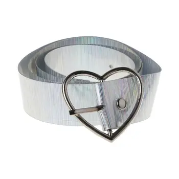 

New Waist Belt Fashion Reflective PVC Heart Shaped Buckle Pins Adjustable Jeans Trousers Dress Decoration Strap Colorful Unisex