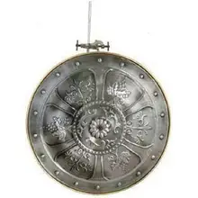 S1033 ручной средневековый матовое серебро круглый цветочный щит W/ручка на спине 17,8"