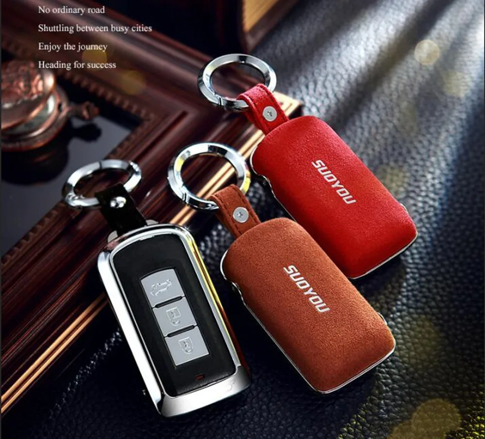 

Car Key Case Cover Genuine Leather Galvanized Alloy For Mitsubishi Outlander 2016 Lancer 10 Pajero Sport ASX L200