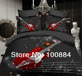 

3D oil painting music noted duvet cover,4pc bedding set without filler,3d oil painting music guitar rock design bedding