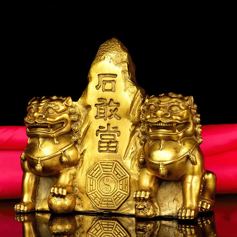 

Animal Decoration, Pure Copper, Taishan Stone Dare, Ornaments, Double Lion, Town House, Phlegm, Feng Shui, Copper Lion, Crafts