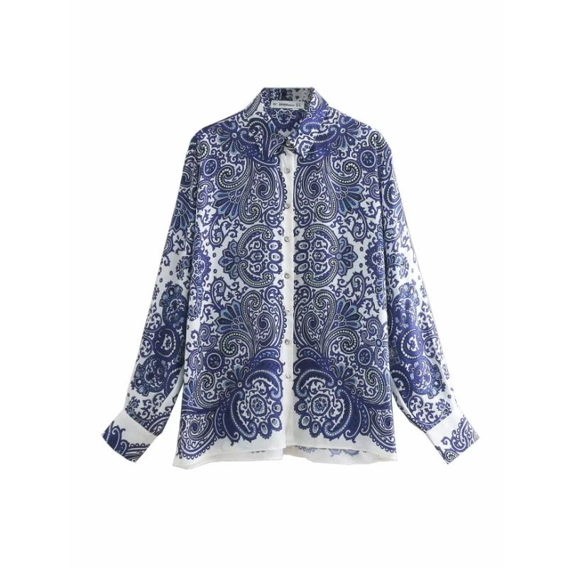 

chic placement print women oversized shirt fashion lady long sleeve blouse loose tops casual feminina chemise S5097