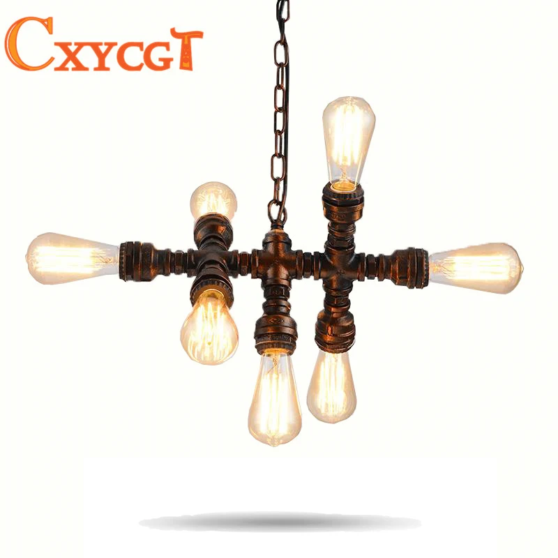 Retro Industrial Water Pipe Iron Chandelier Creative Personality Loft Cafe Bar Restaurant Hanging Lights