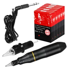 Полный Перманентный макияж гибридная ручка комплект 2 в 1 роторная тату машина пистолет+ 50 шт. картриджи иглы для бровь, карандаш для глаз, губы