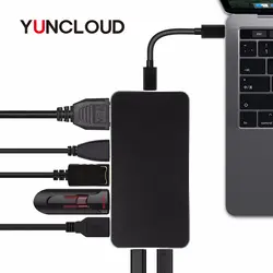 YUNCLOUD USB C Тип C 3,1 концентратор к HDMI/DP/VGA 1080 P видео адаптер с Тип C PD Мощность доставки концентратор для Macbook samsung Galaxy S8