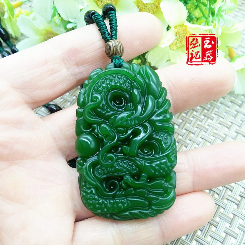 Pure natural hand carved jades dragon necklace pendant Size:50MM *31MM shipping free